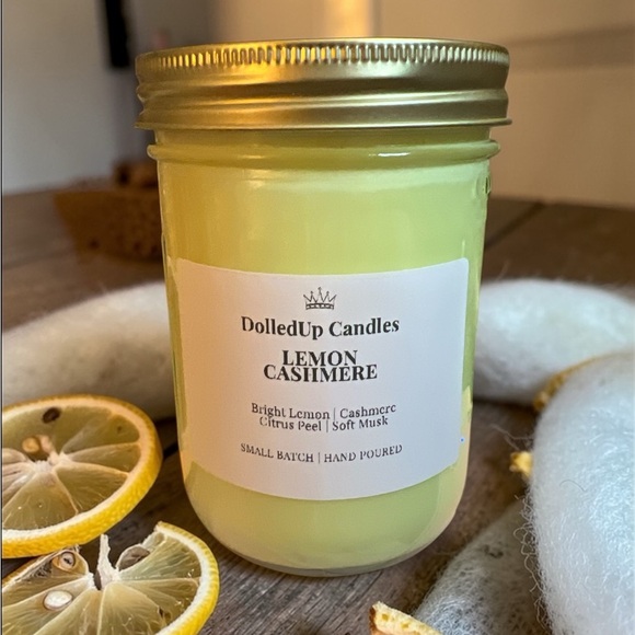 16oz Lemon Cashmere Soy Candle | Mason Jar Candle | Fresh Citrus & Cozy - Picture 2 of 2